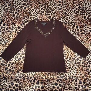 Y2K Cable & Gauge Brown Beaded Shirt with Sequins